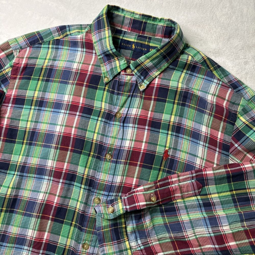 Chaps Ralph Lauren‎ MEDIUM Plaid Button Down Shirt Green/Blue Long Sleeve EUC - Picture 2 of 8
